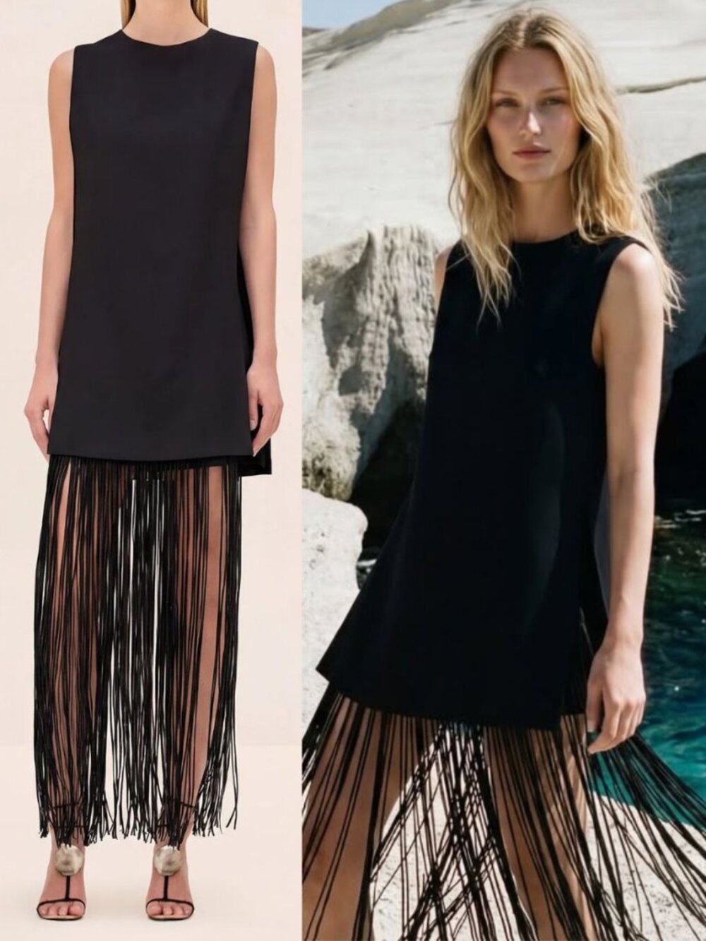 Alexis Mackenzie Dress Black Fringe Convertible Woven Mini Size M
